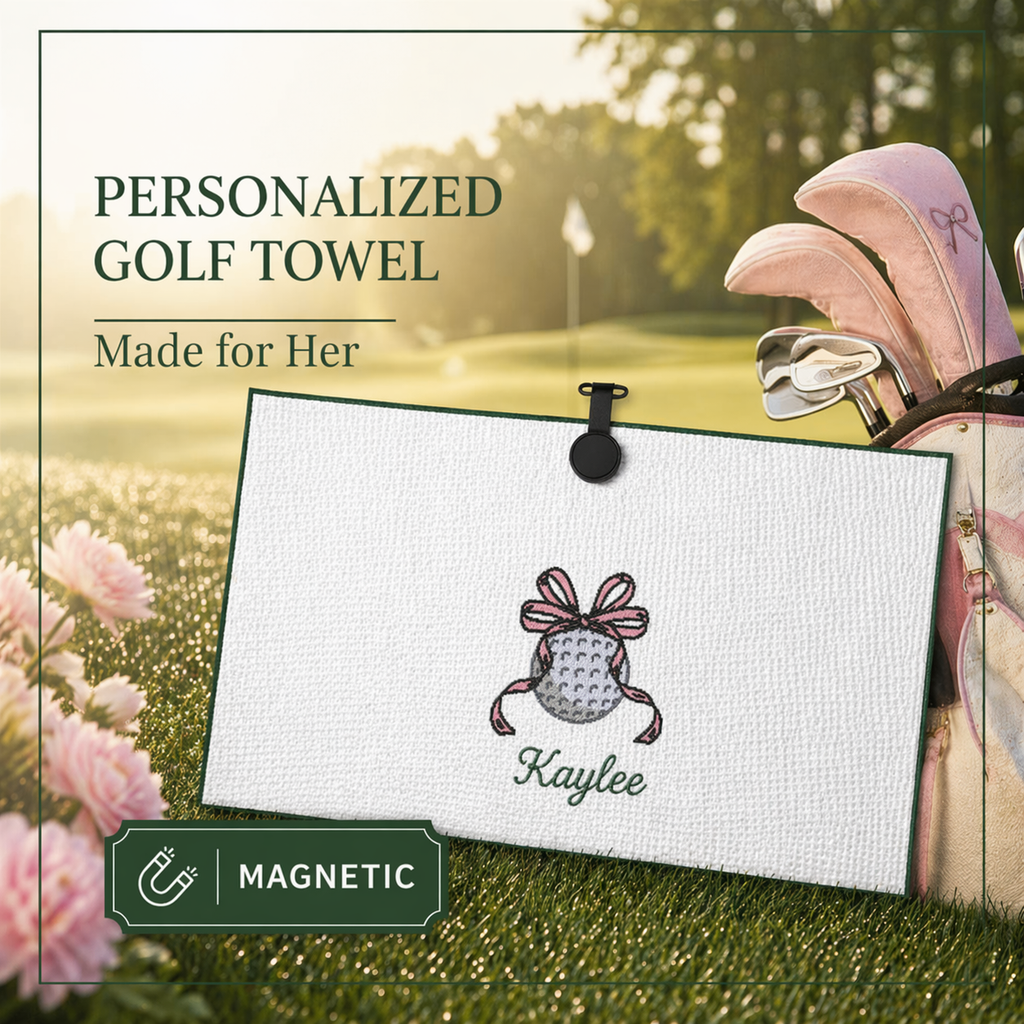 Personalized Golf Towel for Women | Magnetic Microfiber Waffle